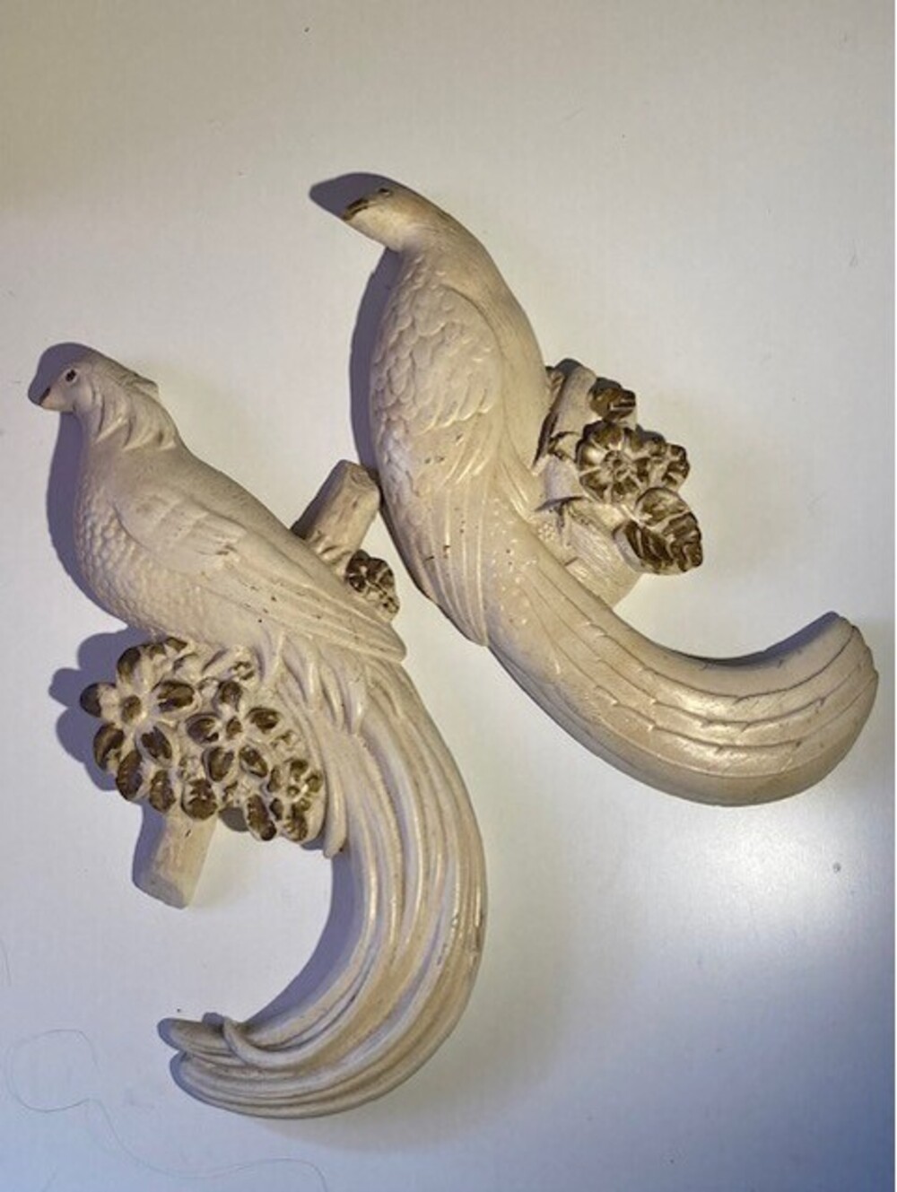 VTG MCM Chalkware Dove Lovebirds Wall Decor. Antique Gold Brushed White. Unique.